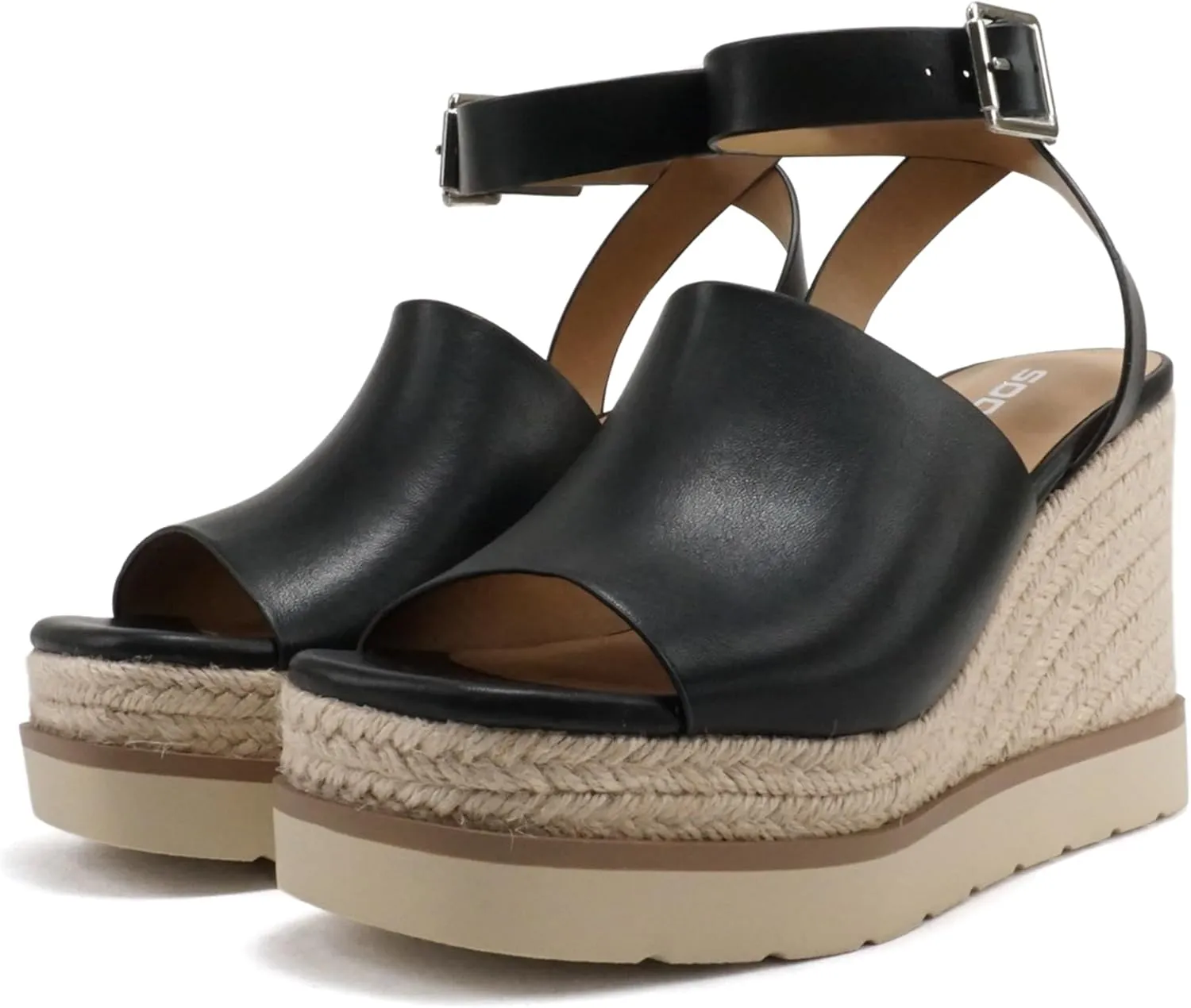 Soda Stella ~ Women Square Peep Toe Single Band Platform Espadrille Wedge Sandals with Adjustable Ankle Strap