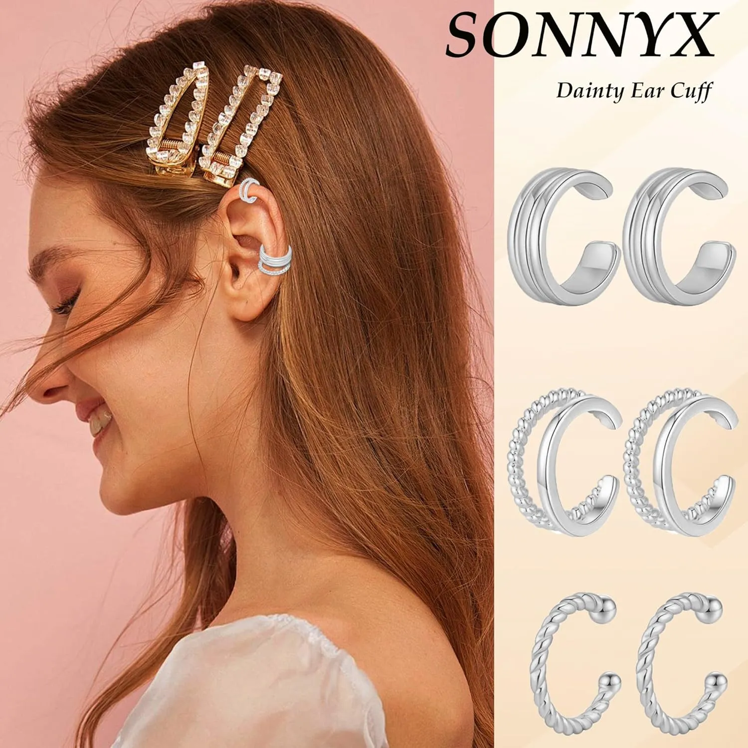 SONNYX 10 Pairs Ear Cuff Earrings for Women Non Piercing 14K Gold Silver Ear Cuffs for Non Pierced Ears Clip on Cartilage Earring Fake Earrings Lightweight