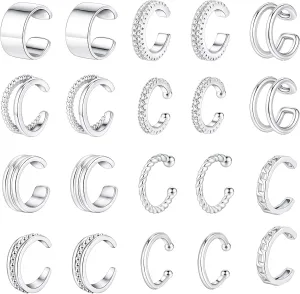 SONNYX 10 Pairs Ear Cuff Earrings for Women Non Piercing 14K Gold Silver Ear Cuffs for Non Pierced Ears Clip on Cartilage Earring Fake Earrings Lightweight