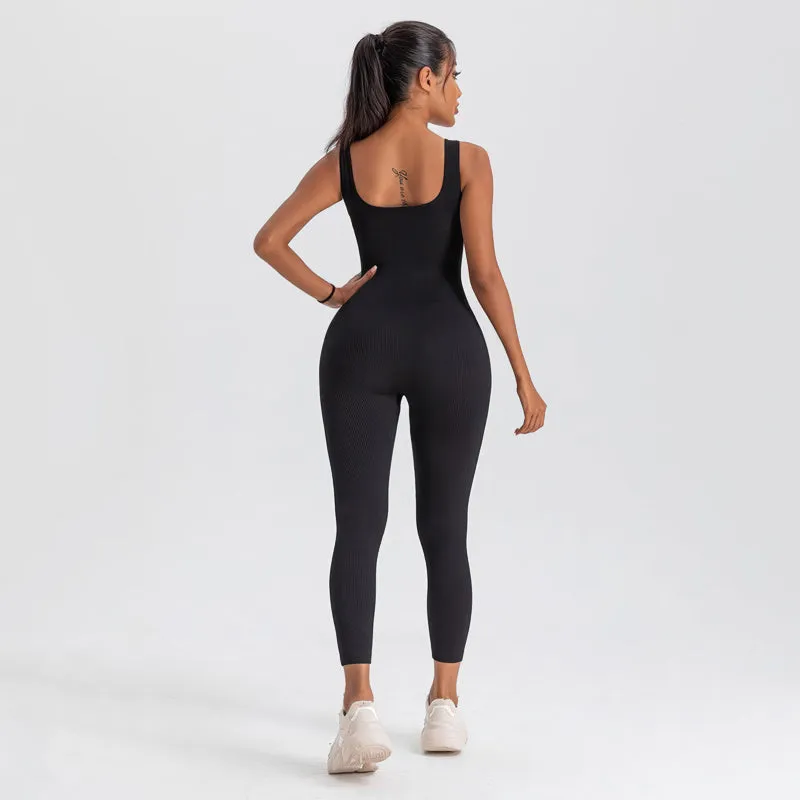 Square Neck Bodycon Yoga Jumpsuit