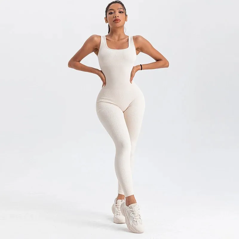 Square Neck Bodycon Yoga Jumpsuit