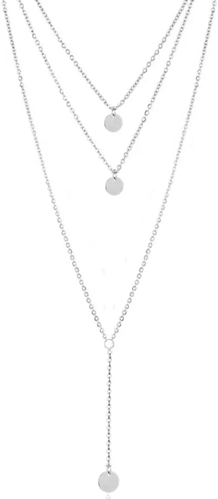 Stainless steel Multi-layer Chain Long Disc Pendants Necklaces For Women Round Disc Choker Jelry