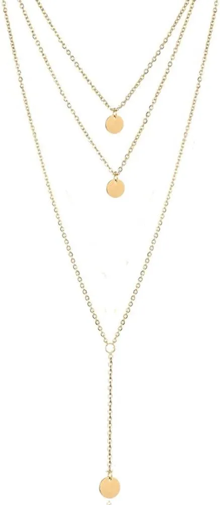 Stainless steel Multi-layer Chain Long Disc Pendants Necklaces For Women Round Disc Choker Jelry