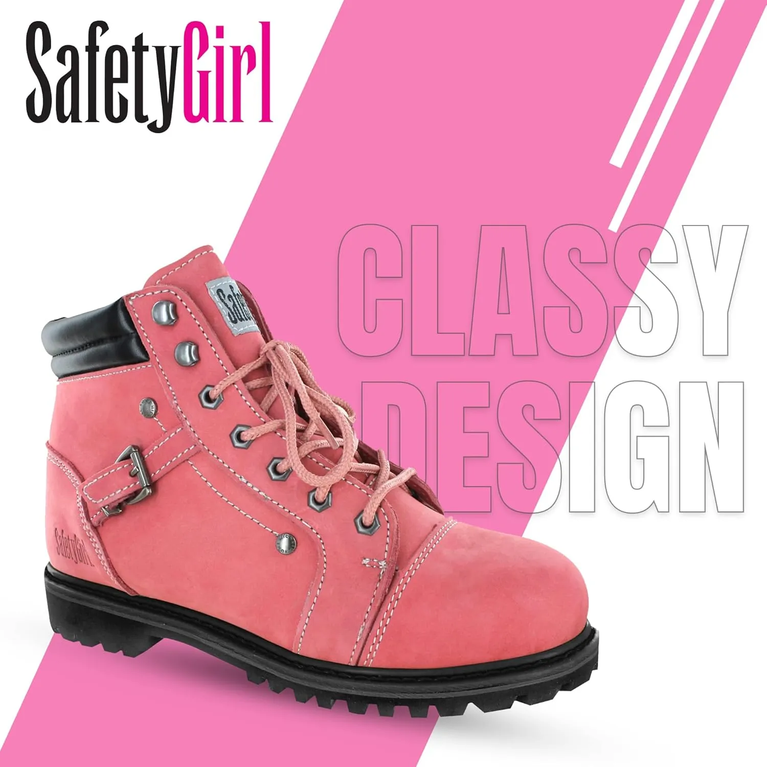 Steel Toe Boots for Women - Pink - 6.5M | Waterproof Women's Fusion Work Boots | Leather Work Boots | Rugged Goodyear Welt Construction | Oil Resistant Outsoles & Cushioned Insoles