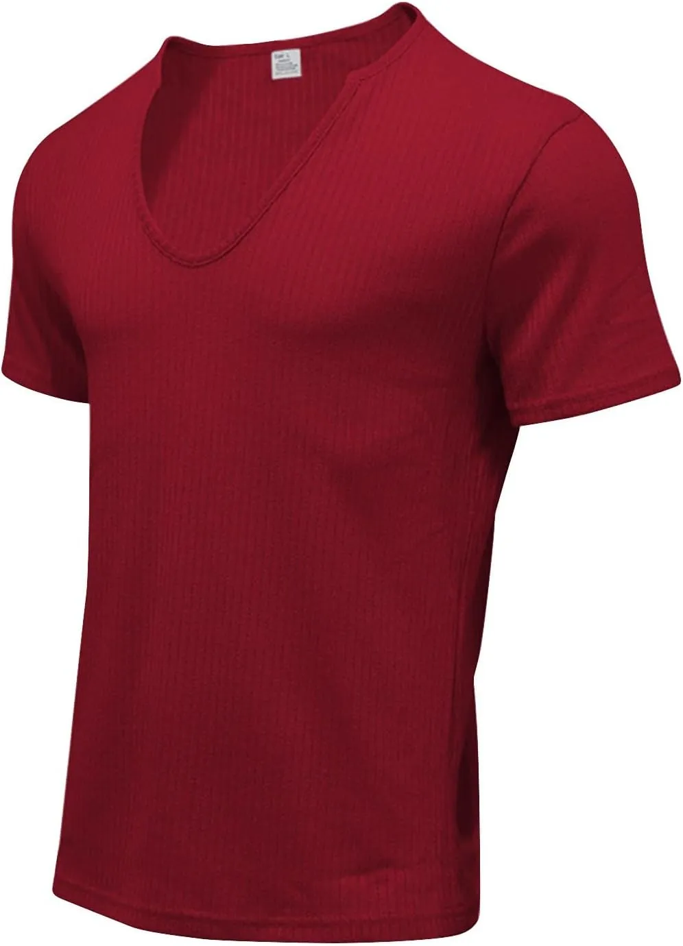 Striped Texture T-Shirts for Men Ribbed Knit Casual Tees Short Sleeve V Neck Shirts Gym Bodybuilding Tops