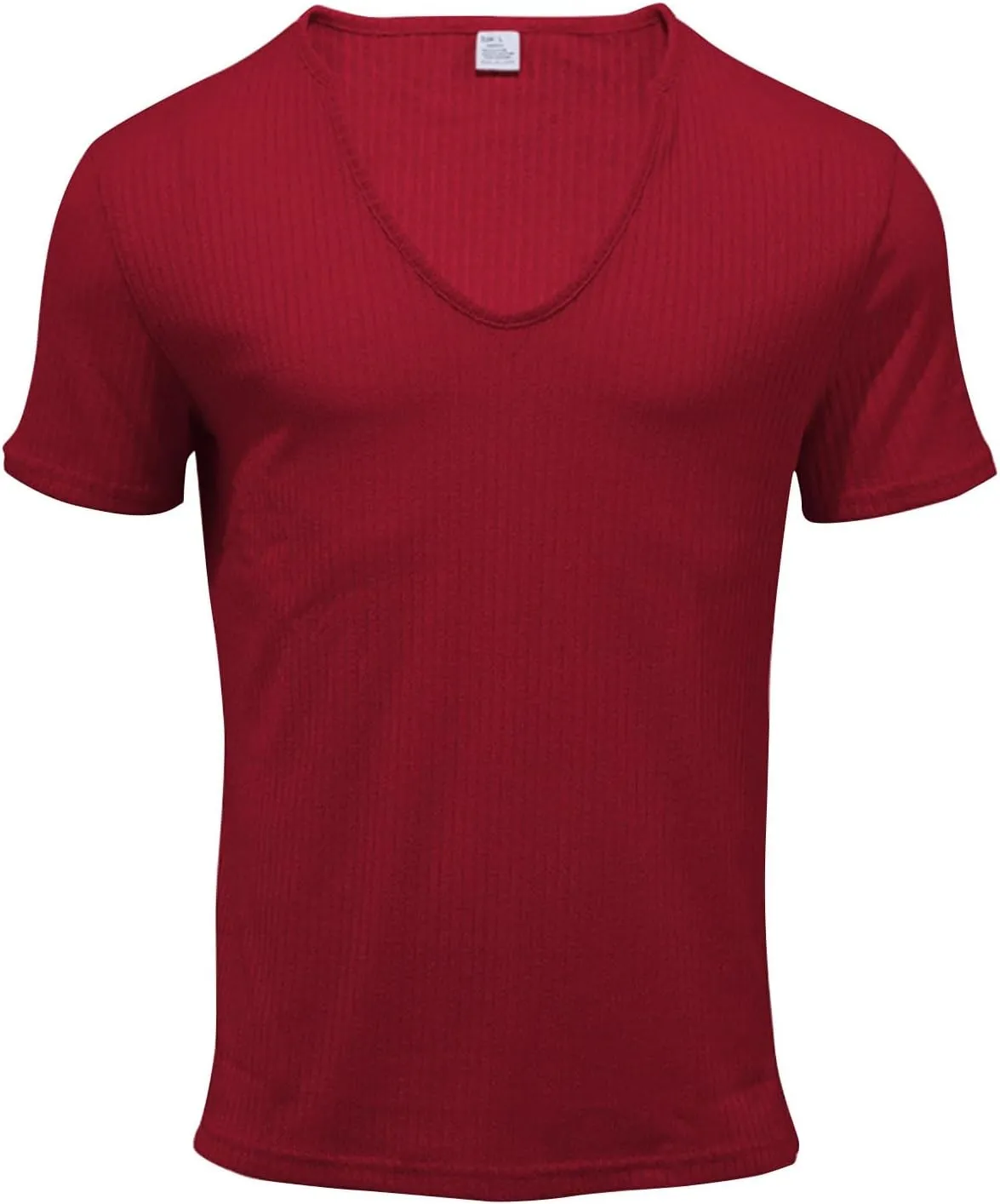 Striped Texture T-Shirts for Men Ribbed Knit Casual Tees Short Sleeve V Neck Shirts Gym Bodybuilding Tops
