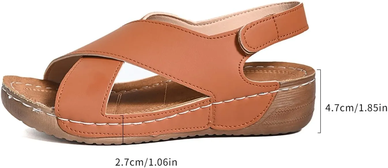 SuanlaTDS Orthopedic Wedge Sandals for Women 2025 Comfortable Arch Support Adjustable Ankle Strap Platform Slingback Summer Beach Shoes Dressy Crisscross Open Toe Low Heels Walking Sandal