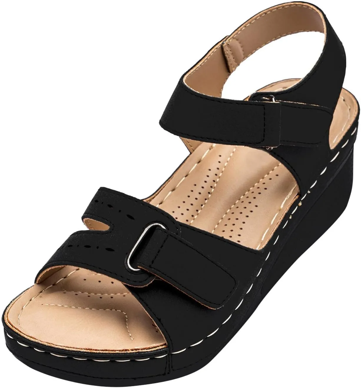 SuanlaTDS Orthopedic Wedge Sandals for Women 2025 Open Toe Adjustable Ankle Strap Platform Casual Daily Wear Work Shoes Low Heel Wedges Dressy Summer Beach Dress Comfortable Outdoor Sandal