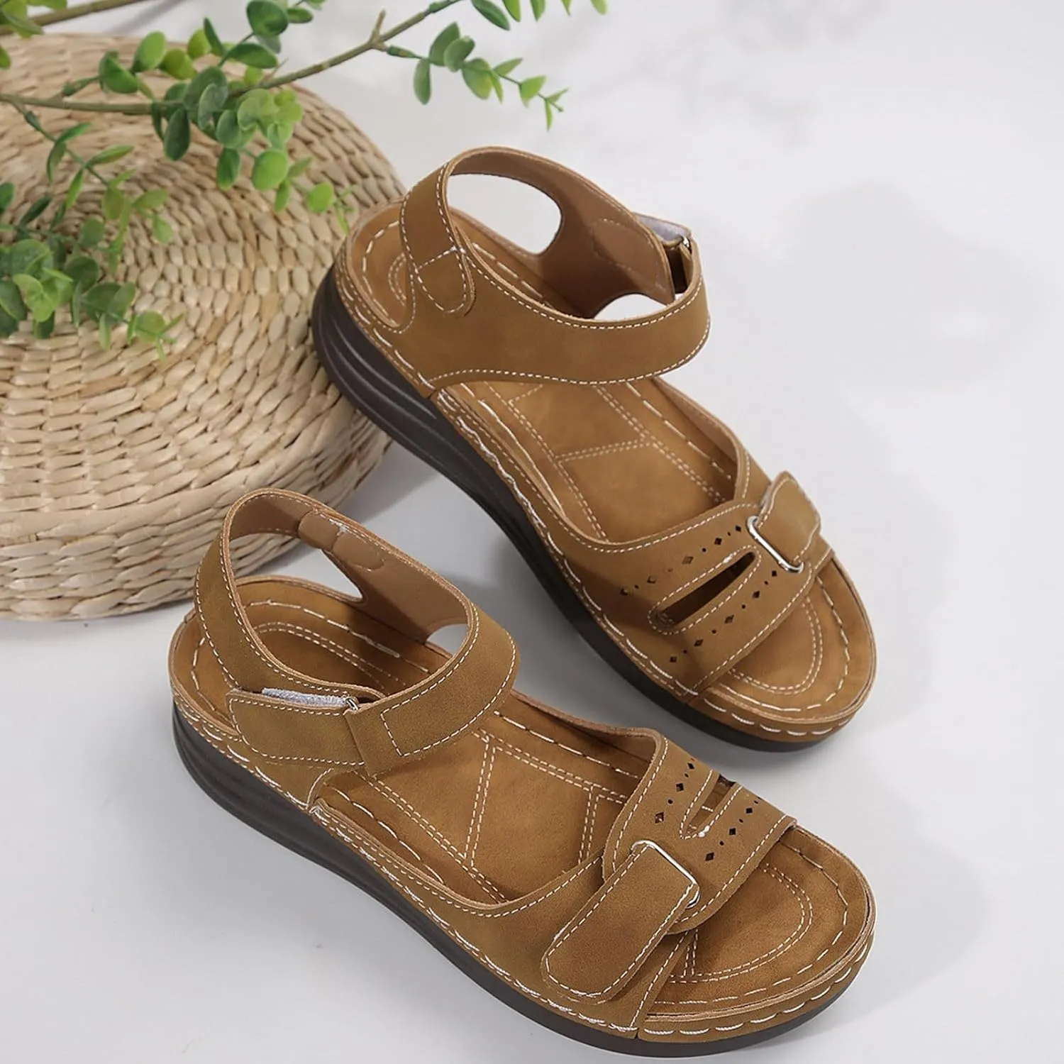 SuanlaTDS Orthopedic Wedge Sandals for Women Comfortable Summer Dressy Open Toe Platform Sandals with Arch Support Casual Boho Low Wedges Heels Sandals Outdoor Beach Dress Shoes