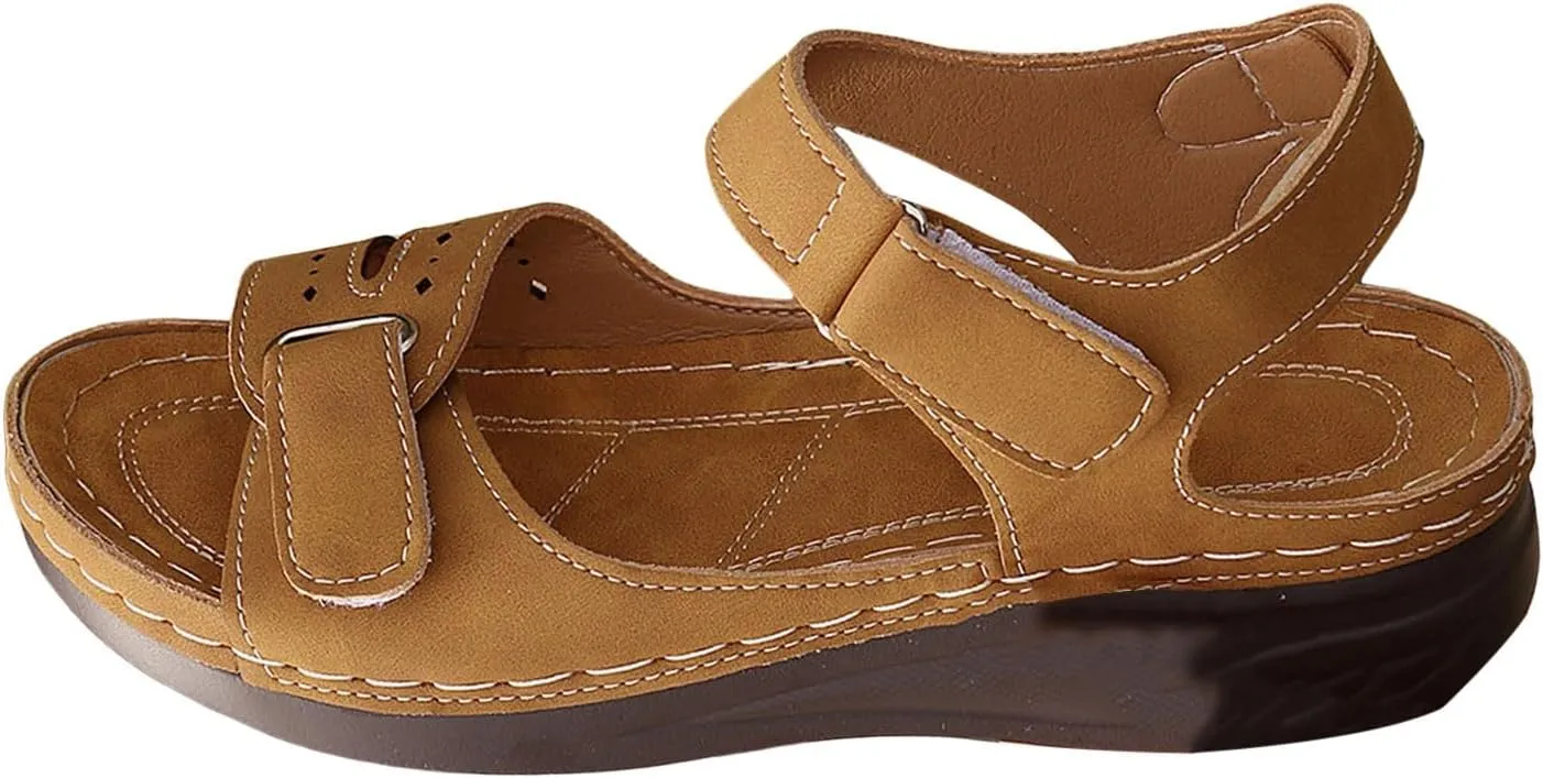 SuanlaTDS Orthopedic Wedge Sandals for Women Comfortable Summer Dressy Open Toe Platform Sandals with Arch Support Casual Boho Low Wedges Heels Sandals Outdoor Beach Dress Shoes