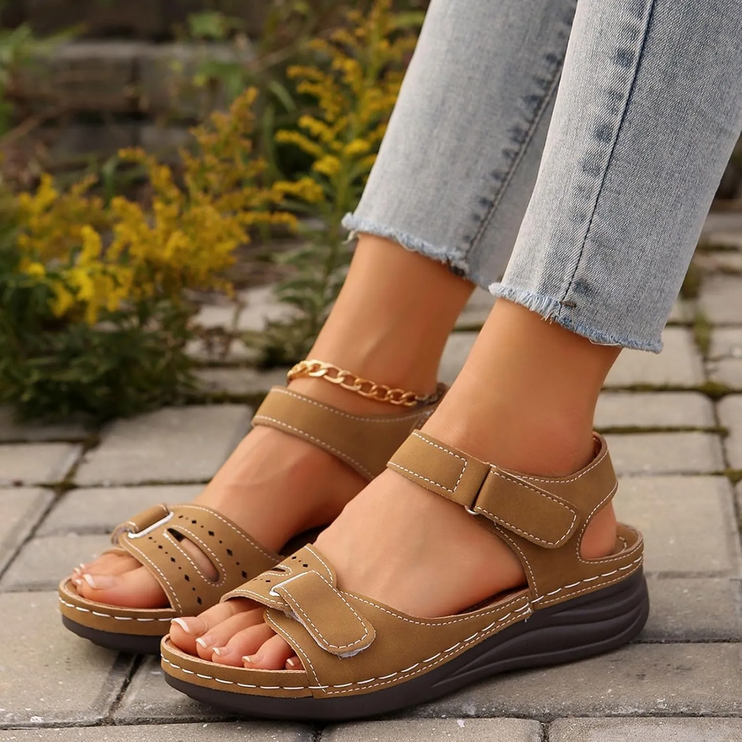 SuanlaTDS Orthopedic Wedge Sandals for Women Comfortable Summer Dressy Open Toe Platform Sandals with Arch Support Casual Boho Low Wedges Heels Sandals Outdoor Beach Dress Shoes