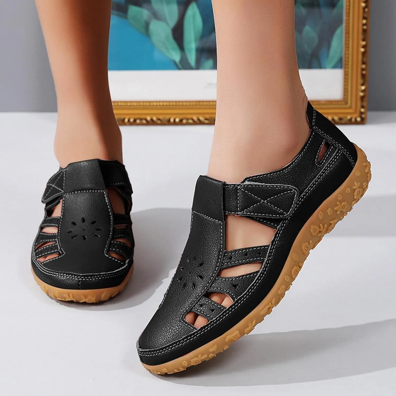 SuanlaTDS Orthopedic Wedge Sandals for Women Dressy Summer 2025 Comfortable Closed Toe Platform Walking Shoes Arch Support Hollow Out Loafers Low Heels Wedges Outdoor Beach Sandal