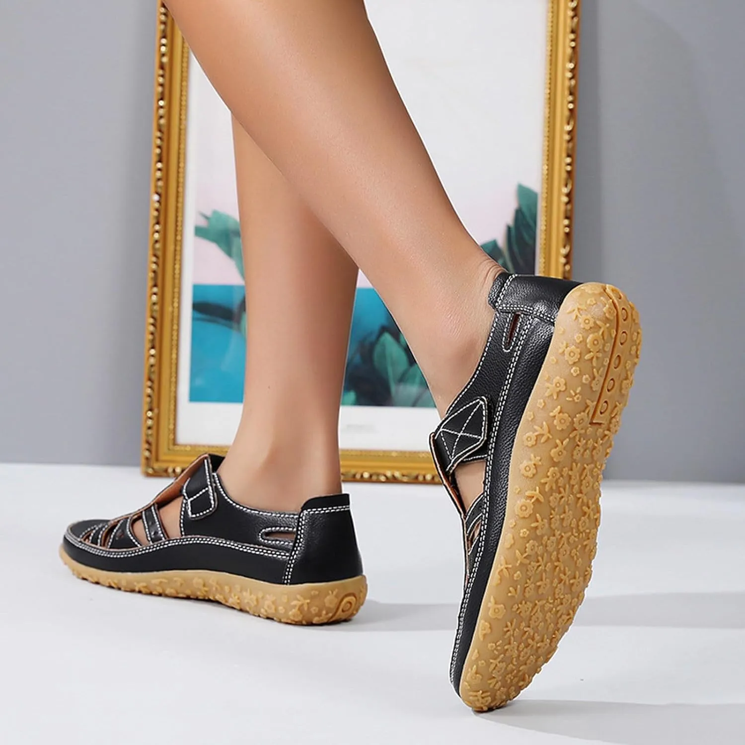SuanlaTDS Orthopedic Wedge Sandals for Women Dressy Summer 2025 Comfortable Closed Toe Platform Walking Shoes Arch Support Hollow Out Loafers Low Heels Wedges Outdoor Beach Sandal