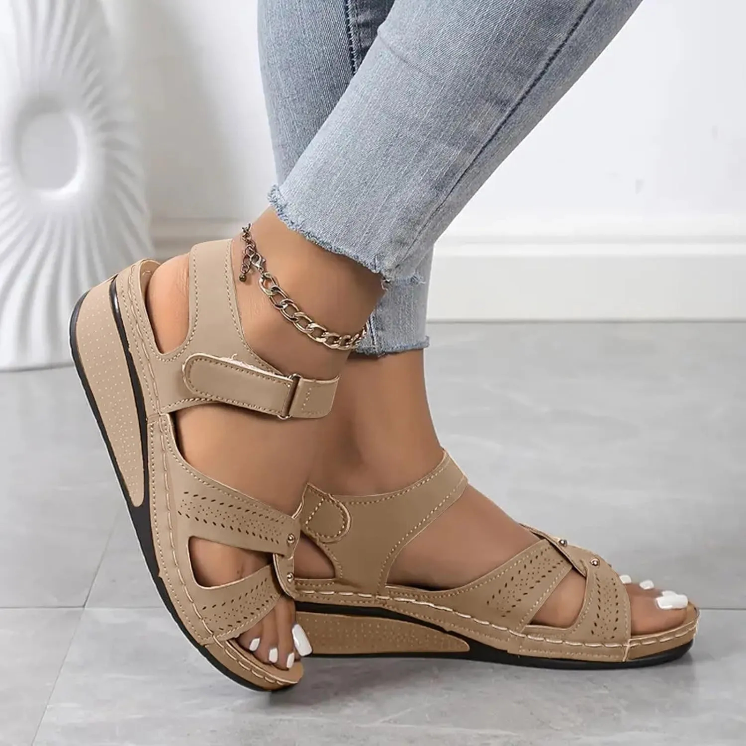 SuanlaTDS Orthopedic Wedge Sandals for Women Dressy Summer Comfortable Platform Low Heel Walking Beach Outdoor Shoes 2025 Open Toe Adjustable Ankle Strap Thick Sole Wedges Sandal