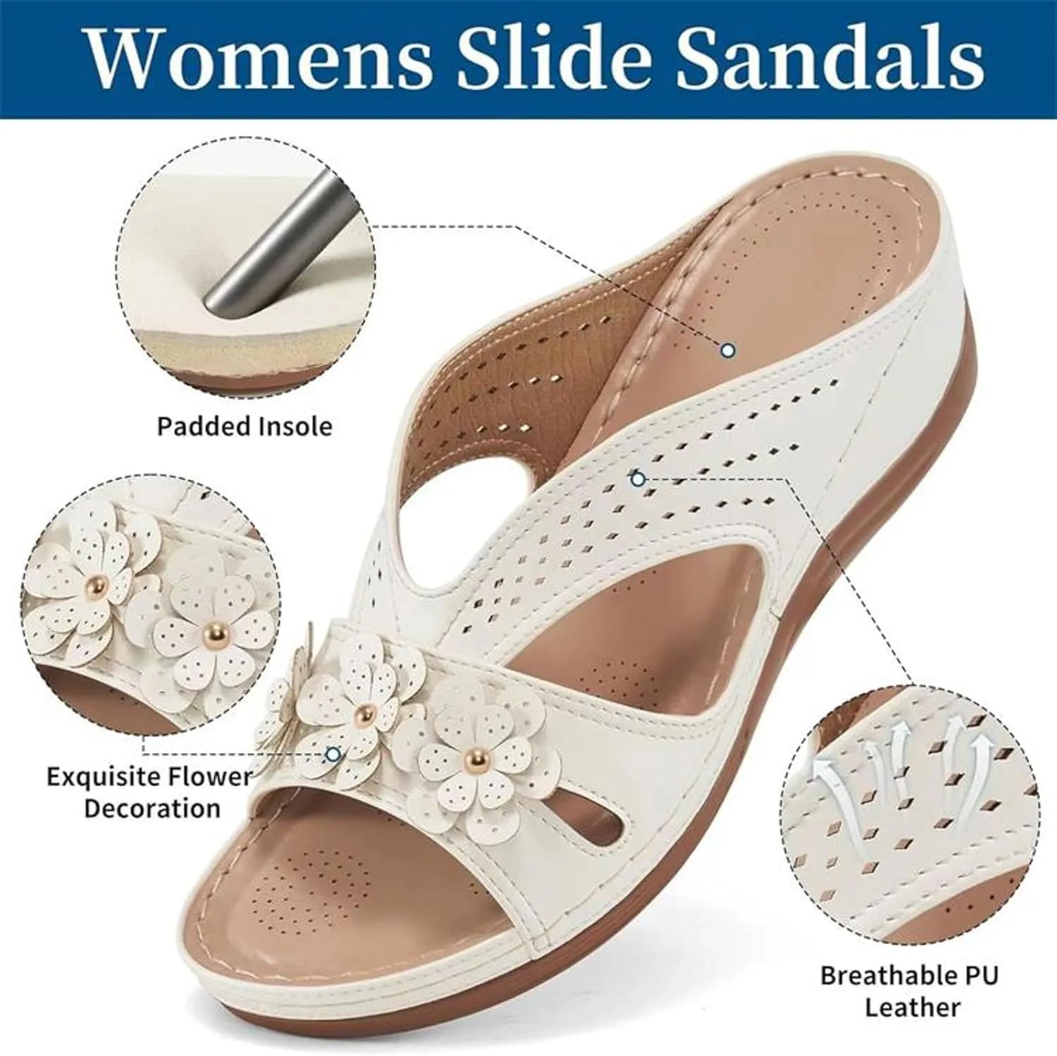 SuanlaTDS Orthopedic Wedge Sandals for Women Summer Dressy Comfortable Platform Open Toe Slip On Slides with Arch Support Wedges Low Heels Bohemian Beach Outdoor Walking Shoes