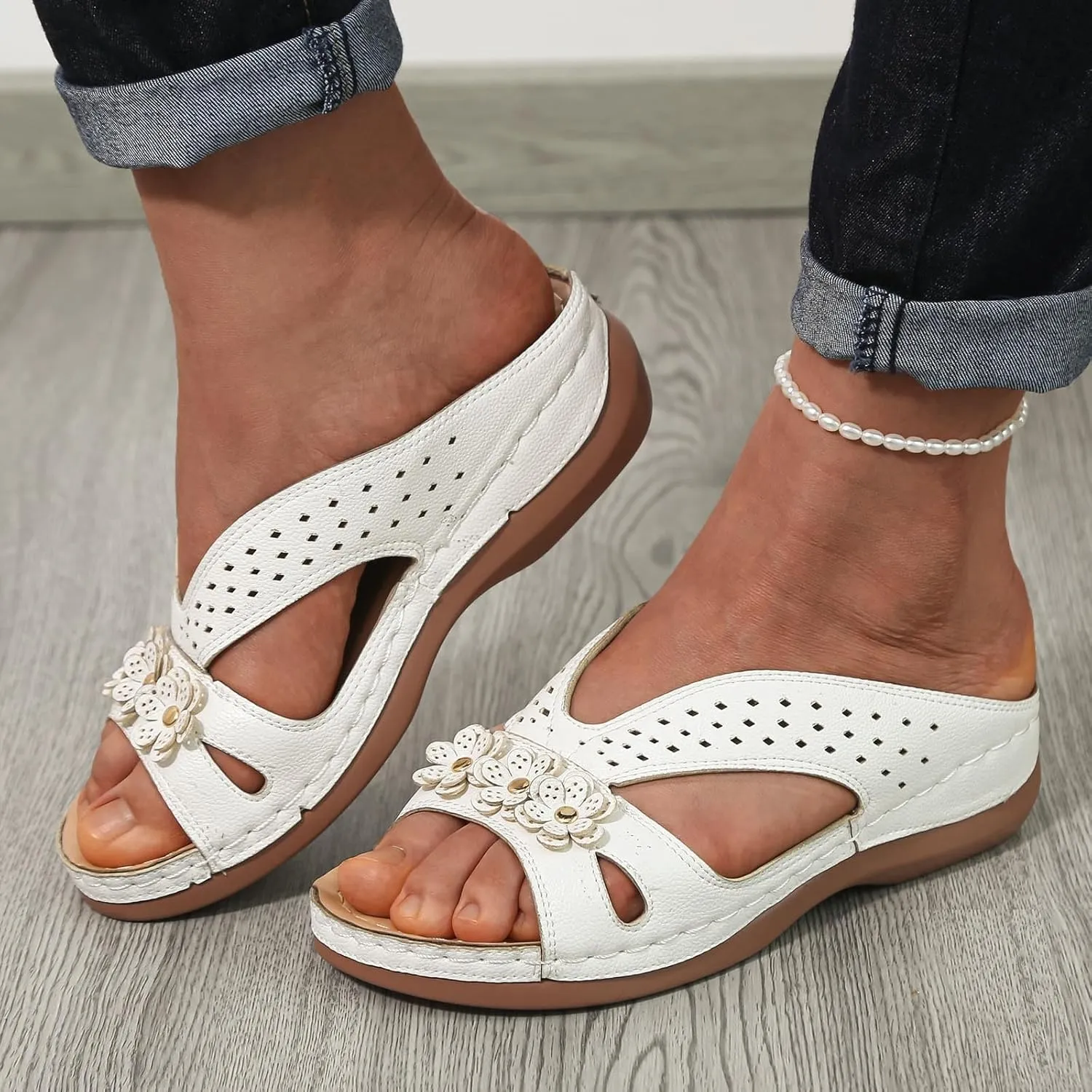 SuanlaTDS Orthopedic Wedge Sandals for Women Summer Dressy Comfortable Platform Open Toe Slip On Slides with Arch Support Wedges Low Heels Bohemian Beach Outdoor Walking Shoes