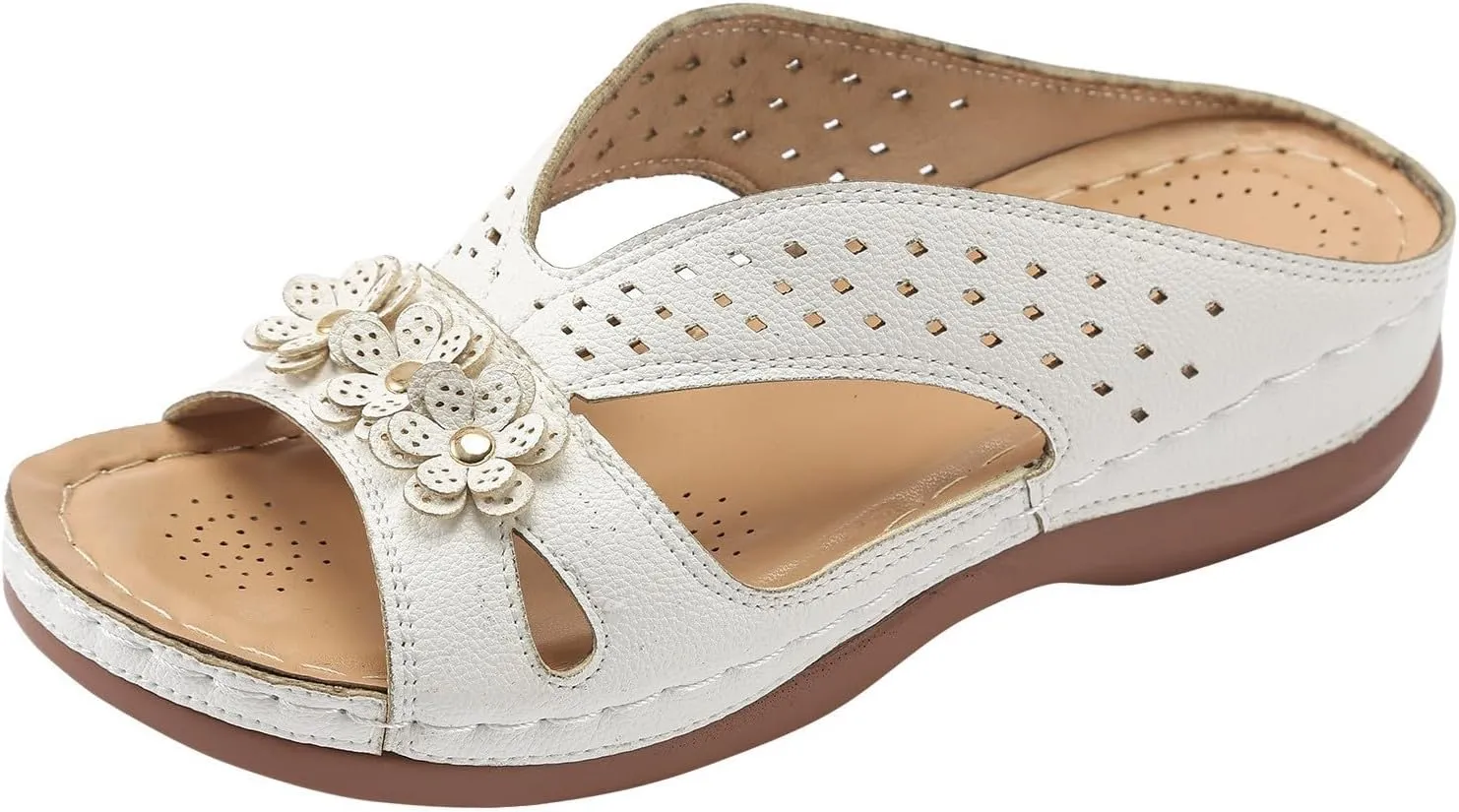 SuanlaTDS Orthopedic Wedge Sandals for Women Summer Dressy Comfortable Platform Open Toe Slip On Slides with Arch Support Wedges Low Heels Bohemian Beach Outdoor Walking Shoes