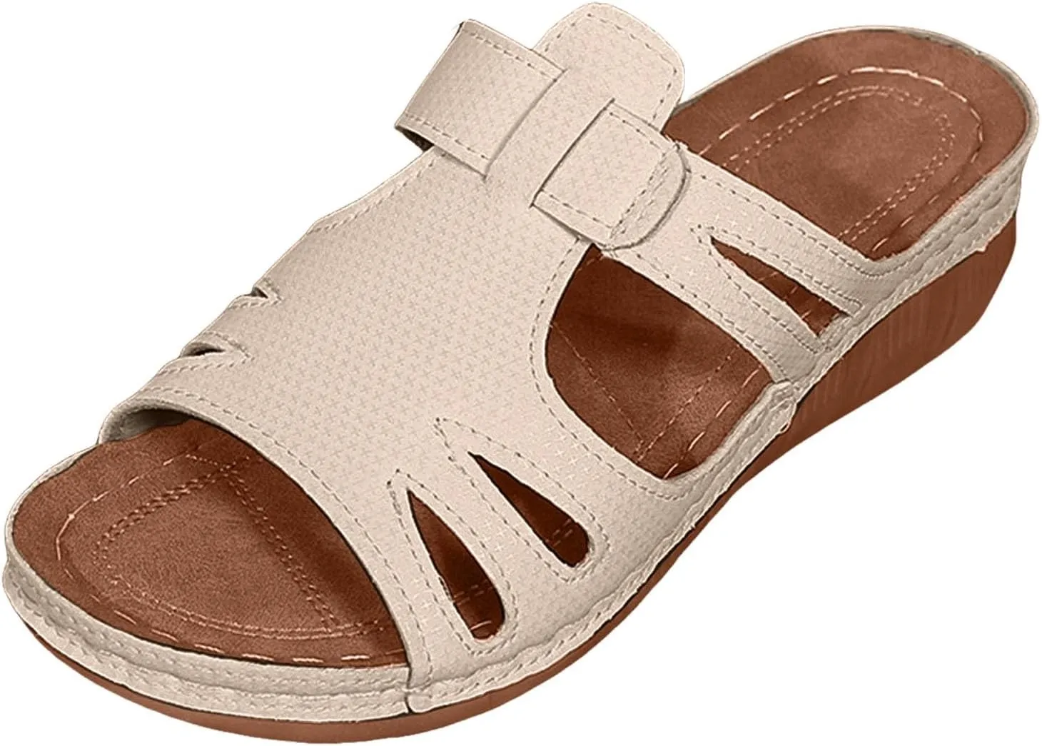 SuanlaTDS Platform Sandals for Women Wedge Comfortable Orthopedic Shoes Dressy Summer Casual Outdoor Walking Flat Slip On Open Toe Wedges Low Heels Slide Sandals with Arch Support