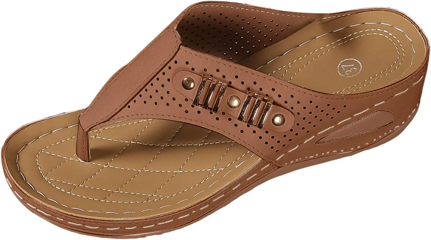SuanlaTDS Summer Sandals for Women 2025 Orthopedic Flip Flops Wedge Dressy Platform Arch Support Comfortable Low Heels Bohemian Beach Shoes Elegant Outdoor Walking Slip On Slides Sandal