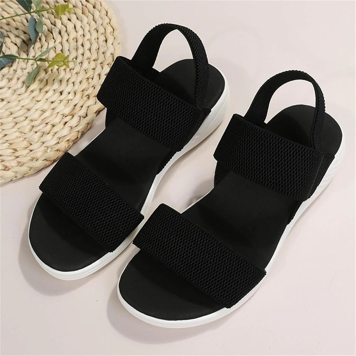 SuanlaTDS Wedge Sandals for Women Dressy Summer Platform Comfortable Low Wedges Heels Arch Support Orthopedic Beach Sandal Elastic Ankle Strap Wide Width Open Toe Thick Sole Walking Shoes