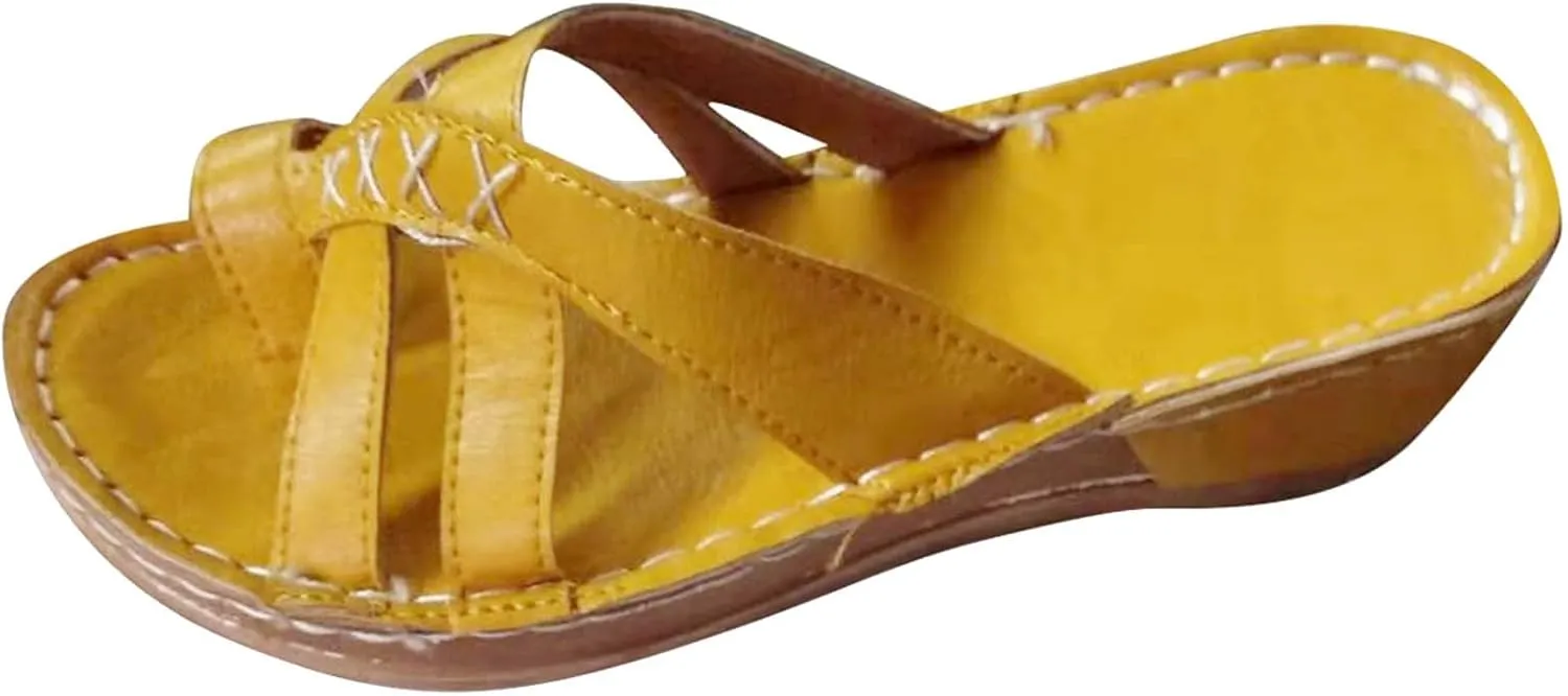 SuanlaTDS Wedge Sandals for Women Orthopedic Flip Flops 2025 Comfortable Arch Support Crisscross Open Toe Thong Slip On Slides Dressy Summer Outdoor Beach Shoes Low Heels Slide Sandal