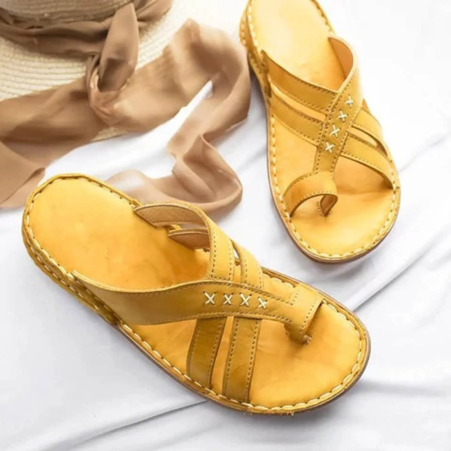 SuanlaTDS Wedge Sandals for Women Orthopedic Flip Flops 2025 Comfortable Arch Support Crisscross Open Toe Thong Slip On Slides Dressy Summer Outdoor Beach Shoes Low Heels Slide Sandal
