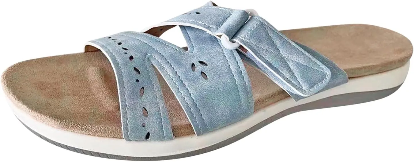 SuanlaTDS Women's Comfortable Orthopedic Sandals with Arch Support Adjustable Open Toe Orthotic Walking Shoes Flat Outdoor Casual Summer Beach Boho Platform Low Heels Slide Sandals