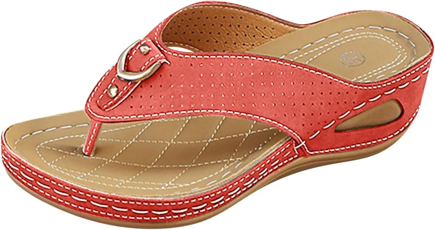 SuanlaTDS Women's Summer Wedge Sandals Orthopedic Flip Flops 2025 Platform Slides Comfortable Walking Shoes with Arch Support Bohemian Beach Wedding Dressy Outdoor Low Wedges Heel Slide Sandal