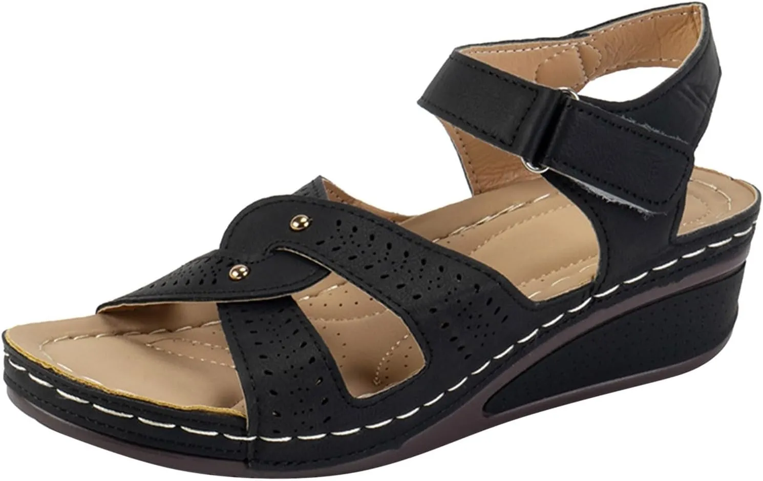 SuanlaTDS Women's Wedge Orthopedic Sandals with Arch Support 2025 Dressy Summer Platform Hook Loop Ankle Strap Crisscross Open Toe Comfortable Outdoor Walking Shoes Beach Sandal