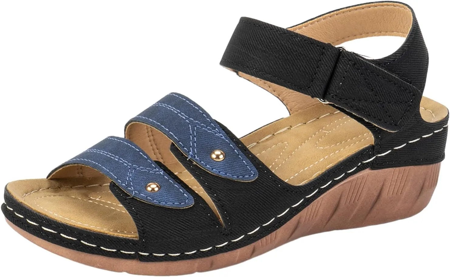 SuanlaTDS Women's Wedge Sandals Comfortable Orthopedic Platform Arch Support Hook & Loop Ankle Strap Open Toe Low Hees Wedges Casual Dressy Summer Beach Outdoor Walking Shoes