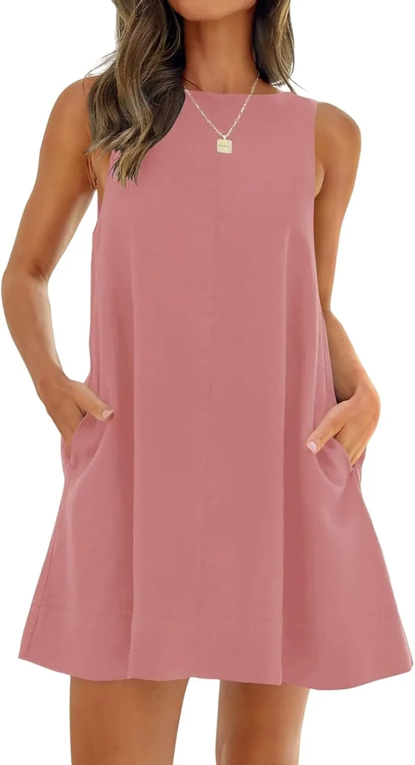 Summer Dresses for Women 2025 Sleeveless U Neck Tunic Mini Dress Beach Vacation Sundress Casual Fashion Dresses