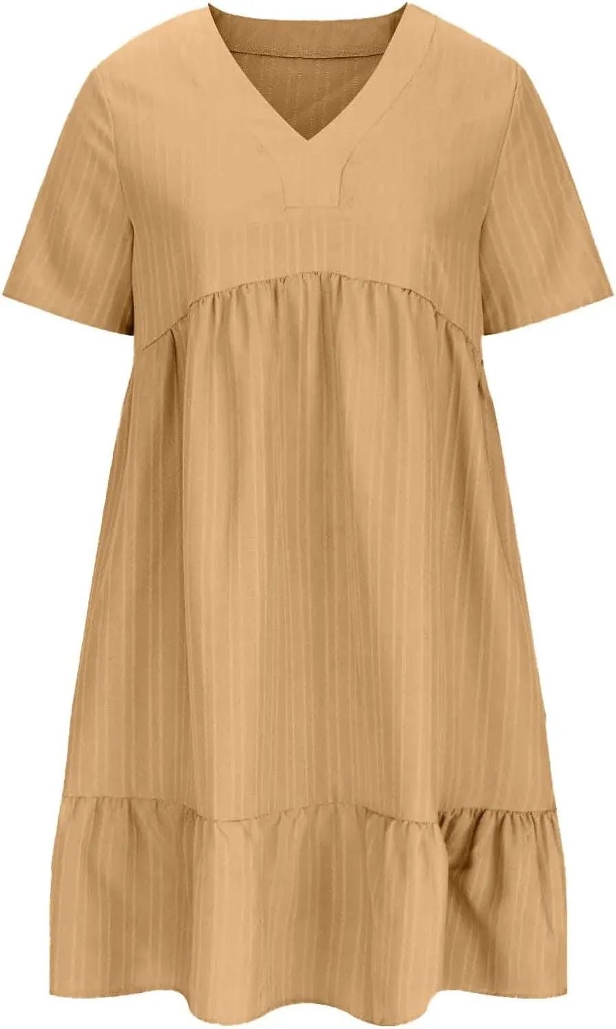 Summer Dresses for Women 2025 Vacation Short Sleeve v Neck Mini T Shirt Dress Pleated Ruffle Flowy Beach Sundresses