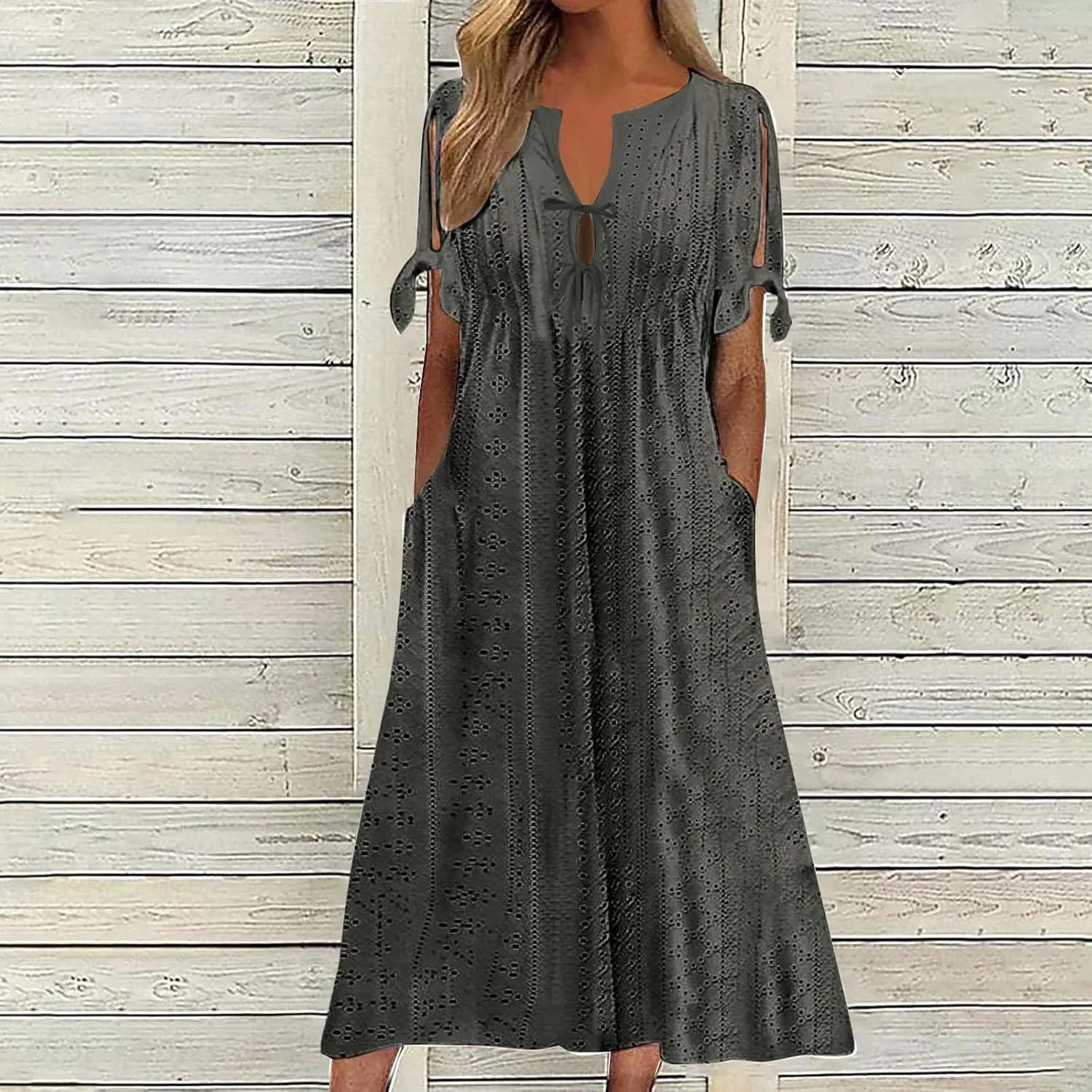 Summer Dresses for Women Short Sleeve Boho Travel Dresses Beach Wear Party Maxi Solid Color Vacation Dress 2025