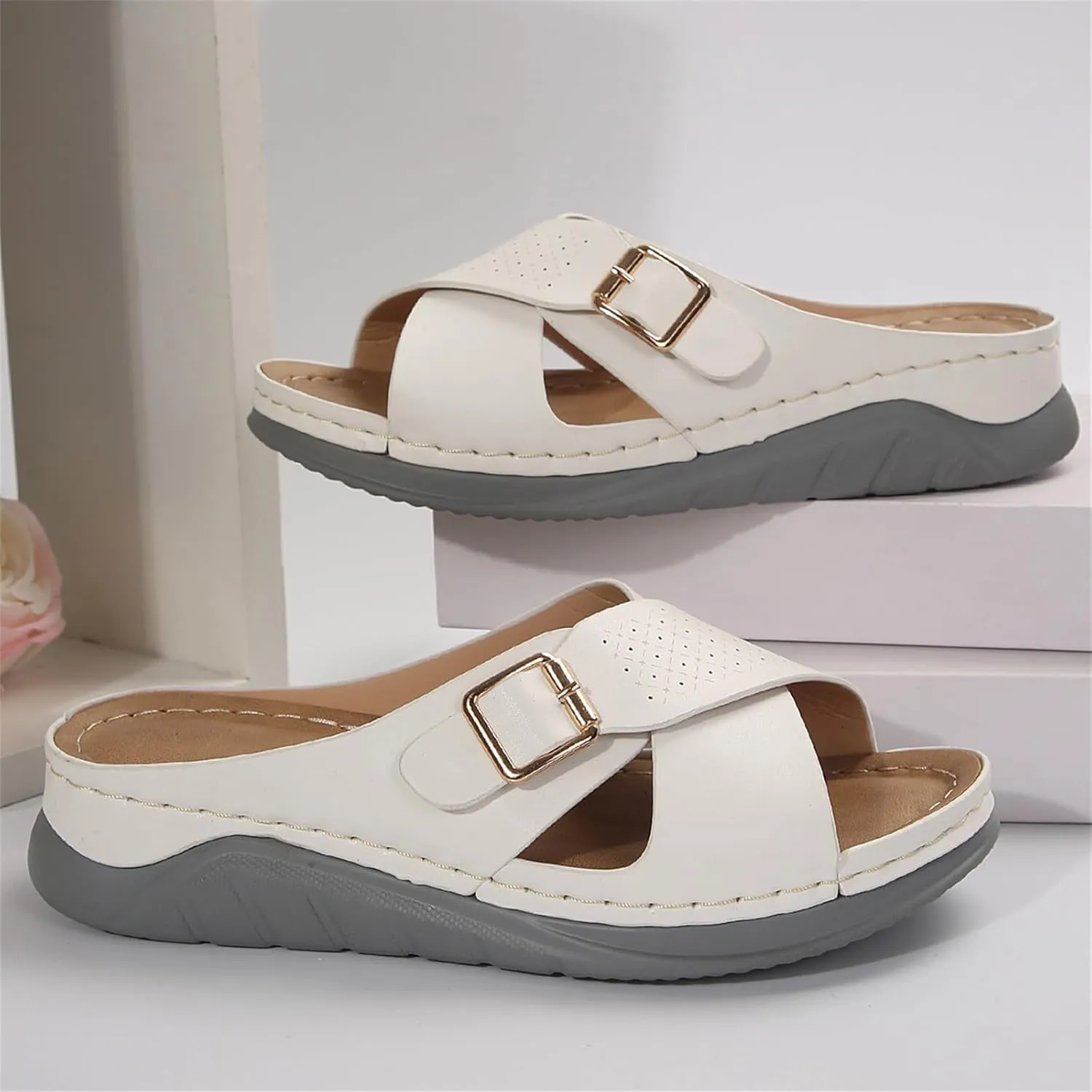 Summer Sandals for Women 2025 Wide Width Orthopedic Sandal Arch Support Walking Beach Boho Platform Slides