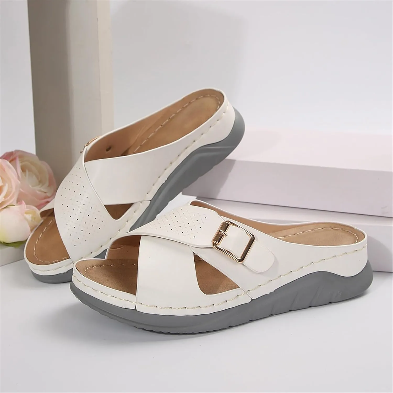 Summer Sandals for Women 2025 Wide Width Orthopedic Sandal Arch Support Walking Beach Boho Platform Slides