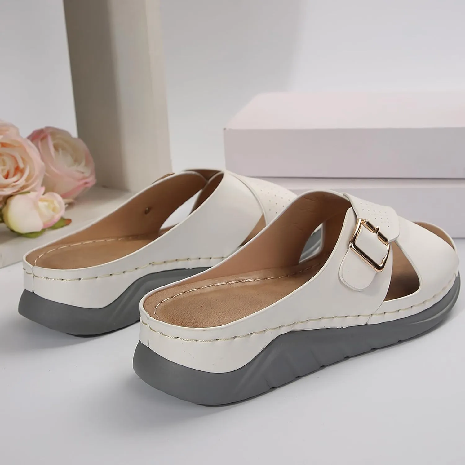 Summer Sandals for Women 2025 Wide Width Orthopedic Sandal Arch Support Walking Beach Boho Platform Slides