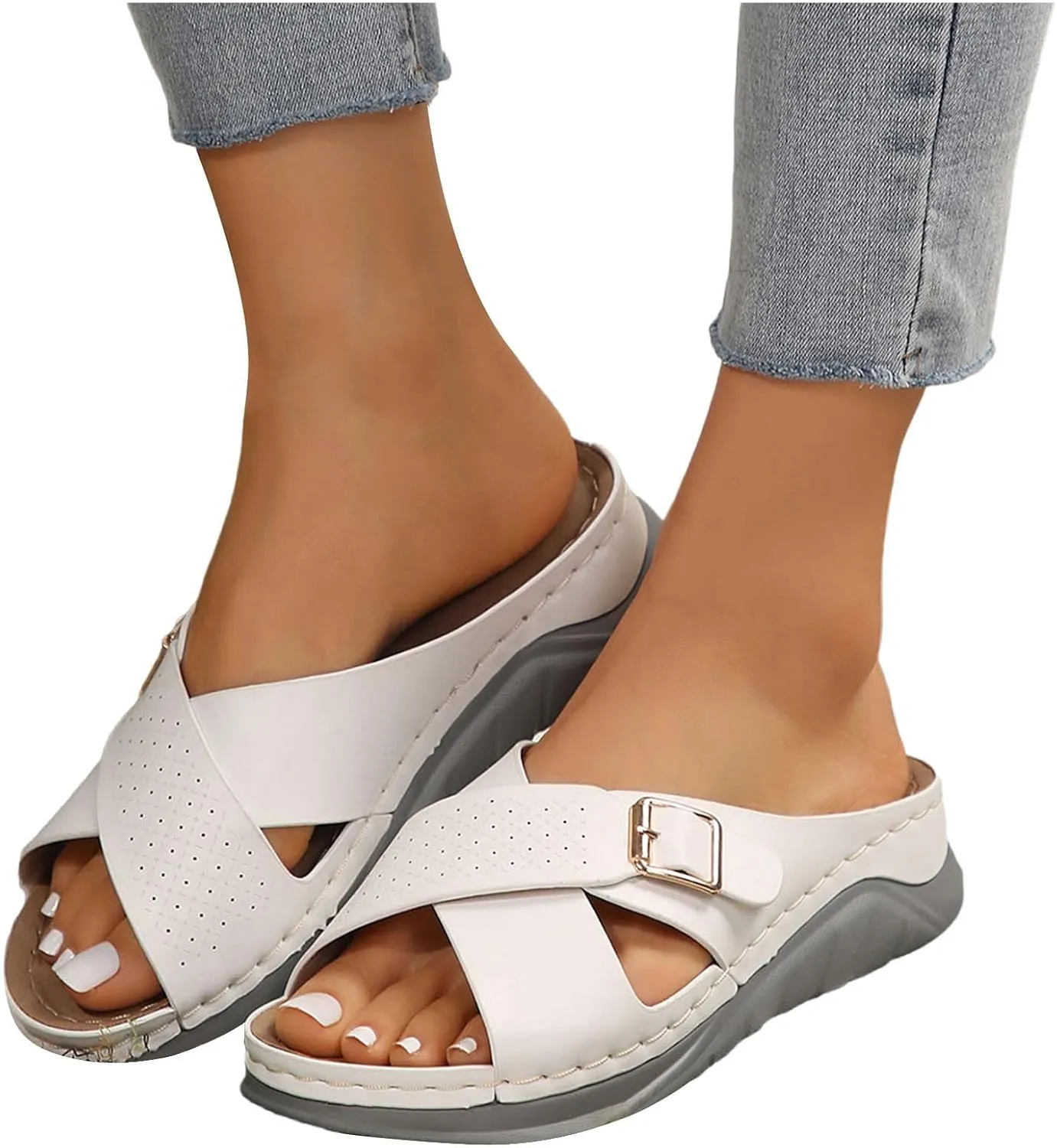 Summer Sandals for Women 2025 Wide Width Orthopedic Sandal Arch Support Walking Beach Boho Platform Slides