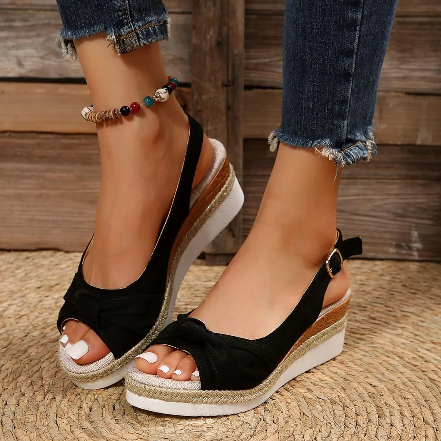 Summer Sandals for Women 2025, Women's Platform Sandals Wedge Ankle Strap Open Toe Sandals Dressy Espadrilles Sandals