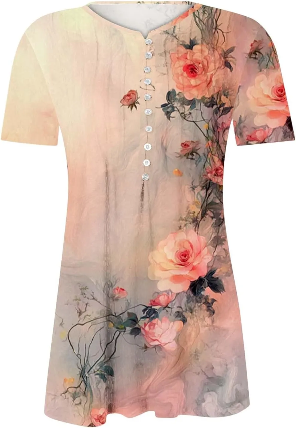 Summer Tops for Women 2025 Short Sleeve Button Down Shirts Casual Dressy Floral Shirt Boho Beach Vacation Blouses