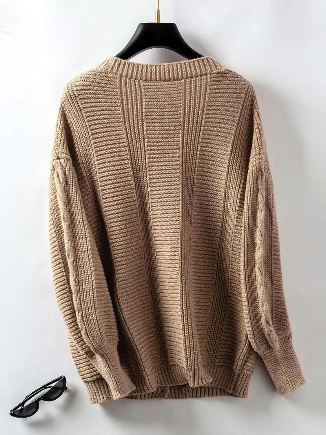 Sunfaynis Women's Oversized Cable Knit Sweaters Long Sleeve Open Front Button Down Chunky Cardigan Sweaters