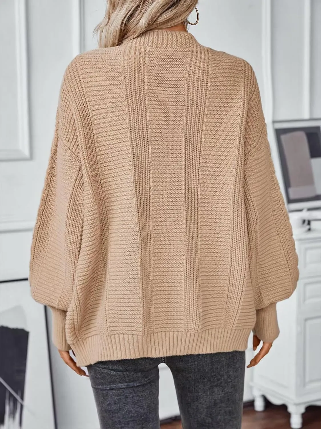 Sunfaynis Women's Oversized Cable Knit Sweaters Long Sleeve Open Front Button Down Chunky Cardigan Sweaters