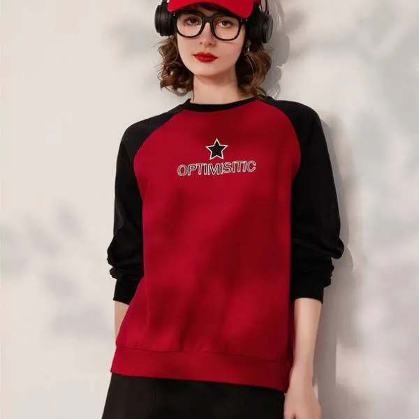 Sweatshirt Round Neck Long Sleeve Embroidered Loose Fit Pullover Top