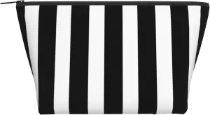 SWEET TANG Ladies Black White Striped Makeup Bags Waterproof Portable Travel Cosmetic Bag Multifunction Toiletry Bags For Weekend Or Daily Storage Use