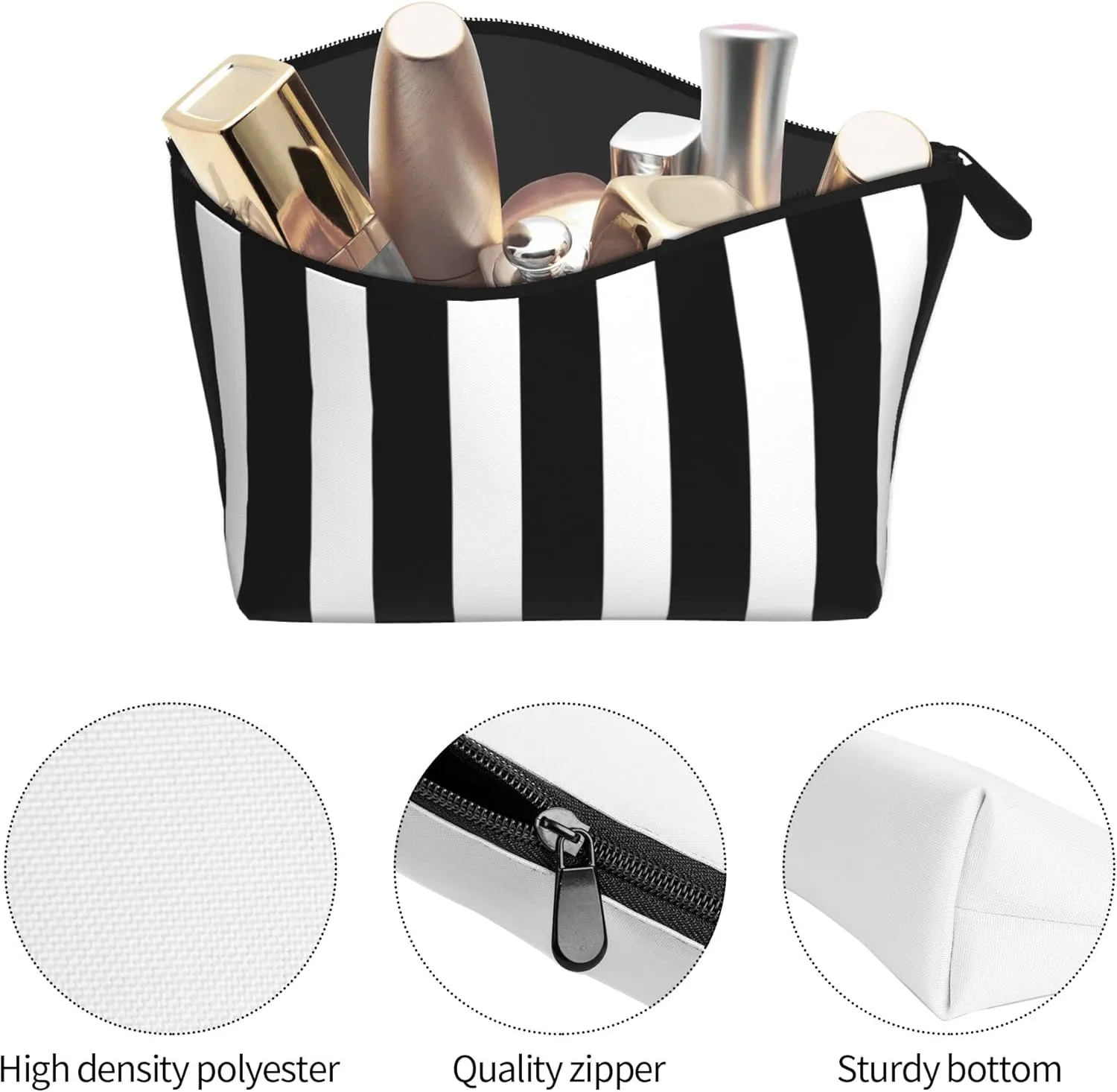 SWEET TANG Ladies Black White Striped Makeup Bags Waterproof Portable Travel Cosmetic Bag Multifunction Toiletry Bags For Weekend Or Daily Storage Use