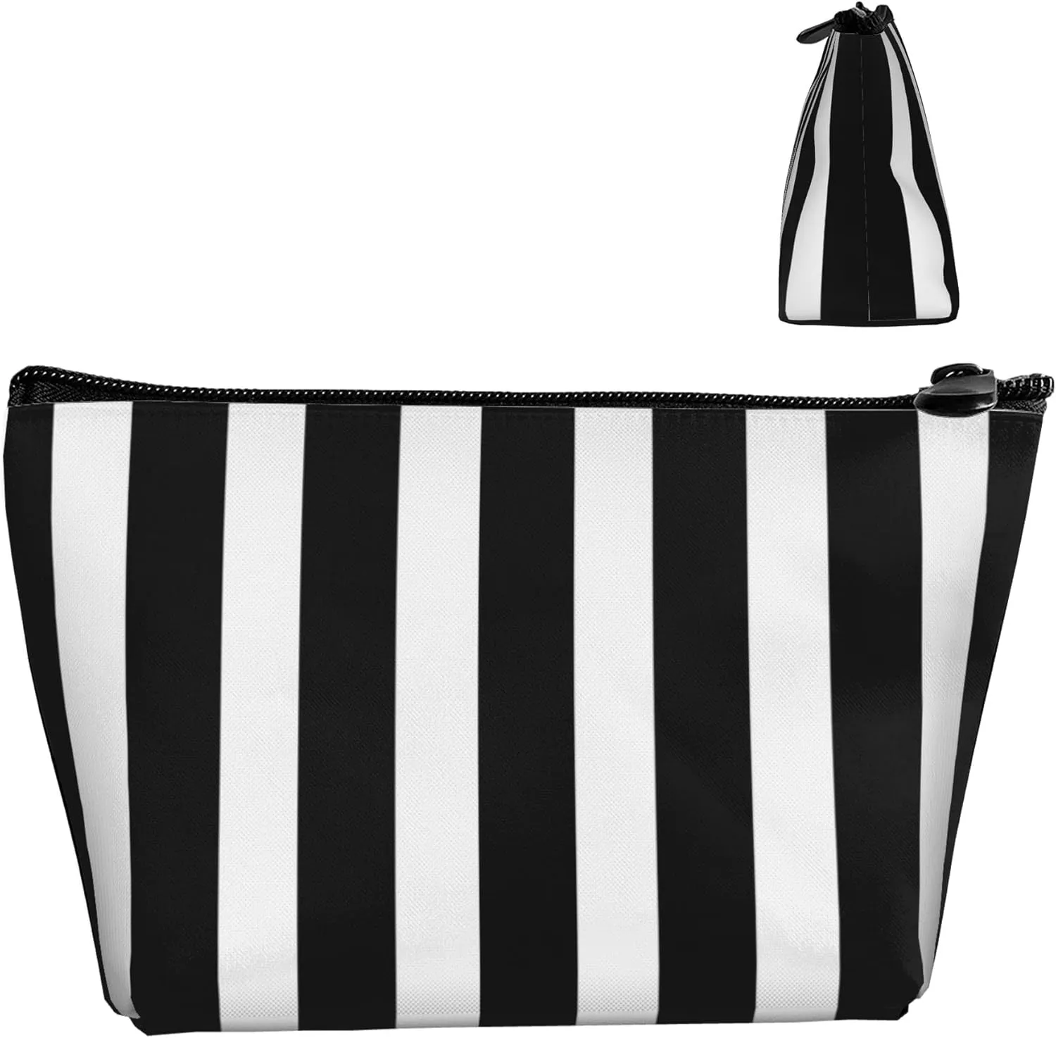 SWEET TANG Ladies Black White Striped Makeup Bags Waterproof Portable Travel Cosmetic Bag Multifunction Toiletry Bags For Weekend Or Daily Storage Use
