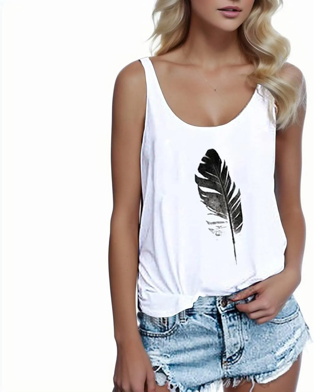 T Shirt Tops Blouse Print Crop Leaf Vest Women Tank Sleeveless Loose Women's Tanks & Birthday Girl