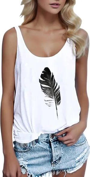 T Shirt Tops Blouse Print Crop Leaf Vest Women Tank Sleeveless Loose Women's Tanks & Birthday Girl
