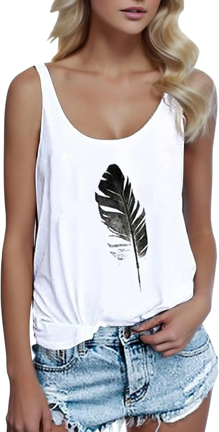 T Shirt Tops Blouse Print Crop Leaf Vest Women Tank Sleeveless Loose Women's Tanks & Birthday Girl