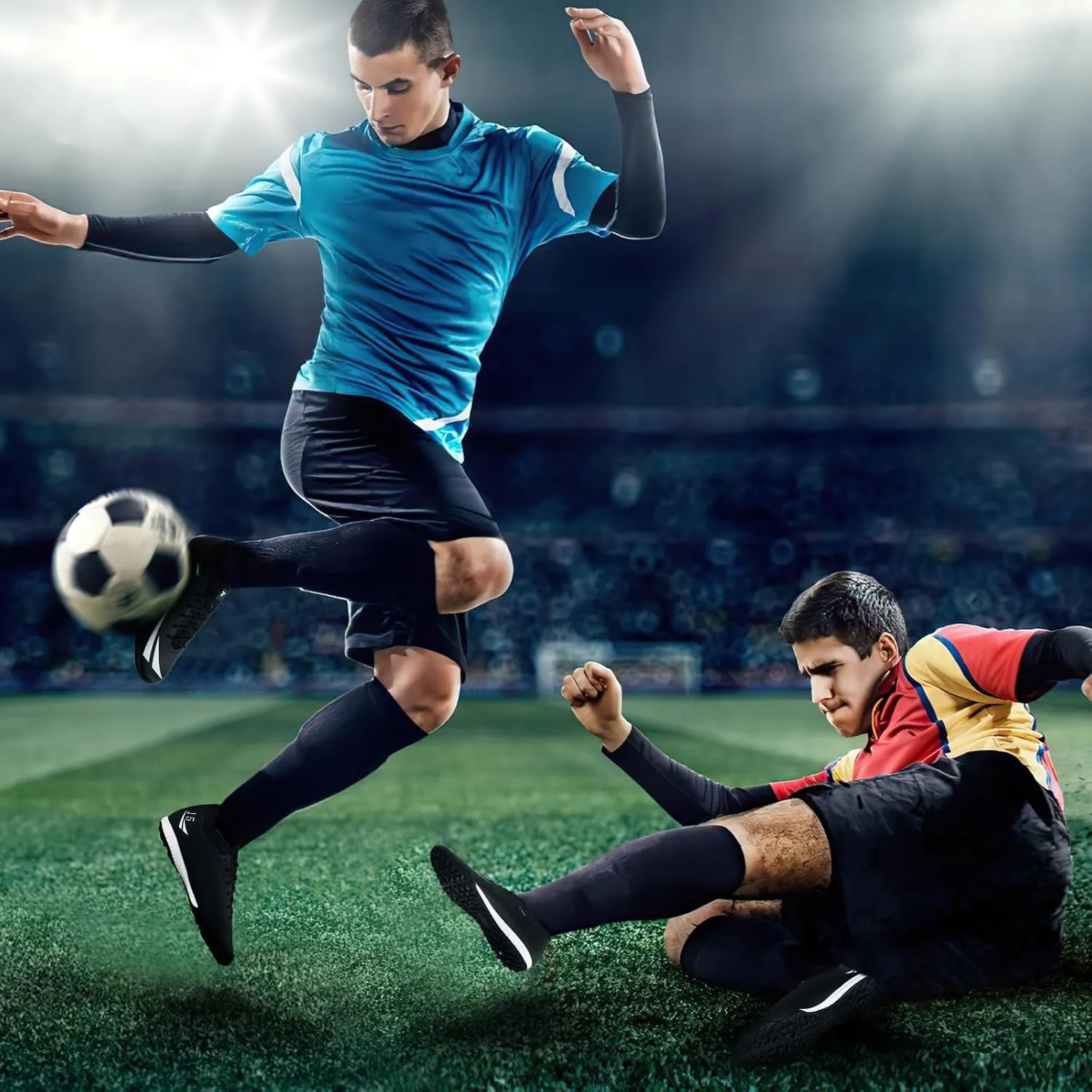Tazzico Mens Soccer Cleats Womens Indoor TF Soccer Shoes Big Kids Boys FG Football Boots Professional Training Turf Football Cleats Big Girls Youth CR7 Soccer Shoes