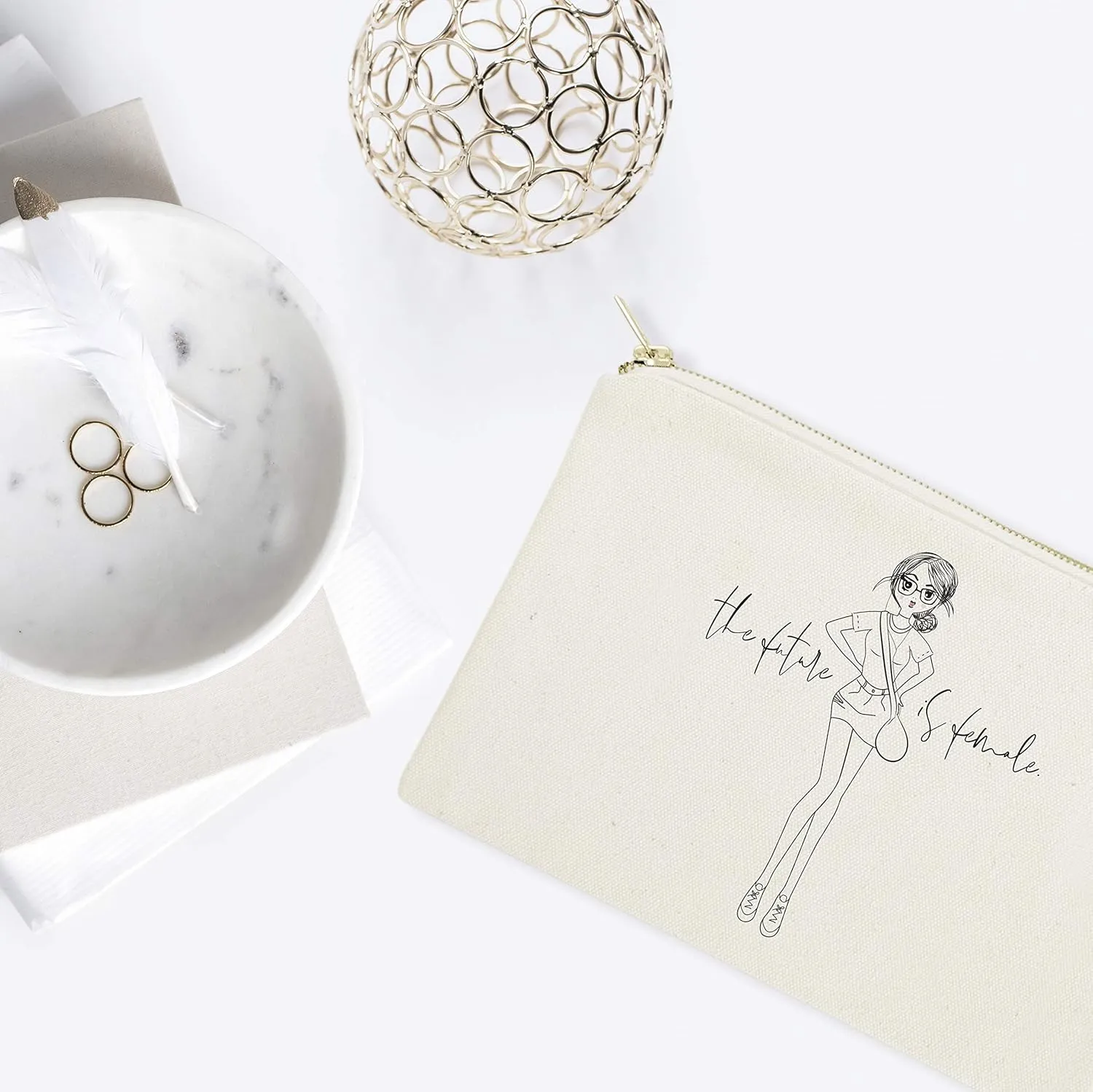 The Cotton & Canvas Co. The Future is Female Feminist, Motivational Cosmetic Bag and Travel Make Up Pouch